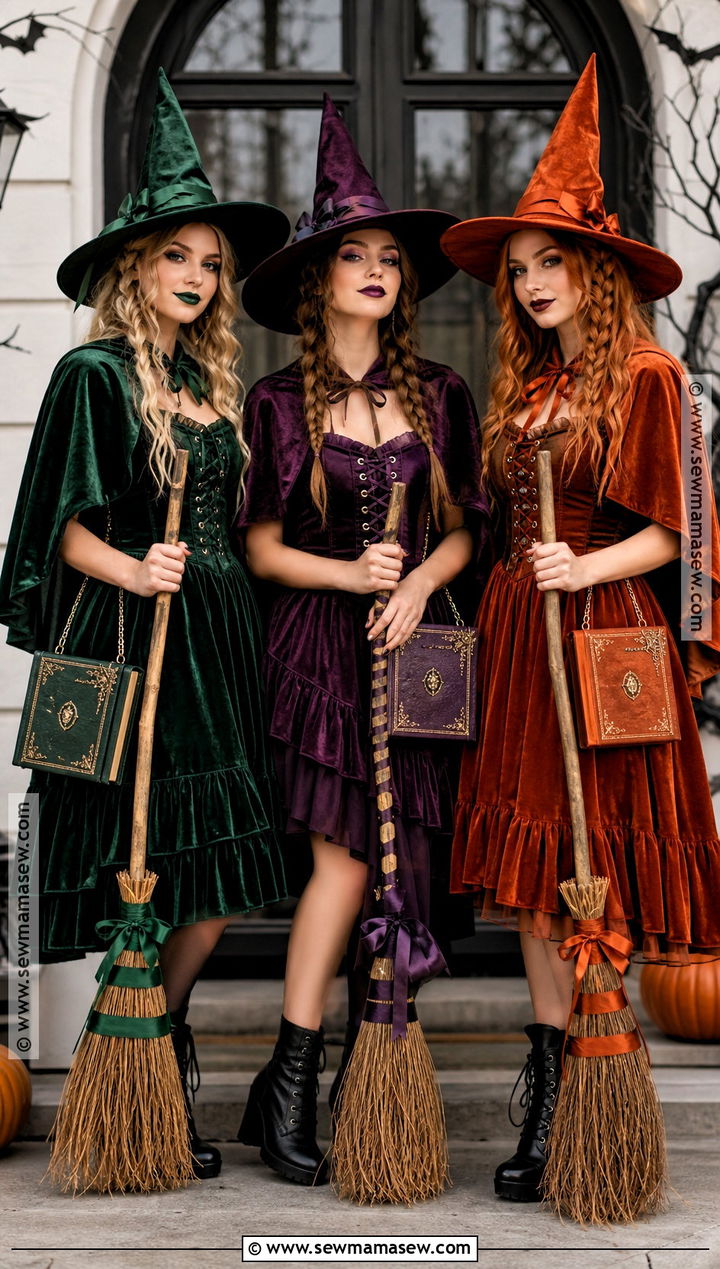 Color Coded Witch Trio Costume - 30 3 person halloween costume ideas