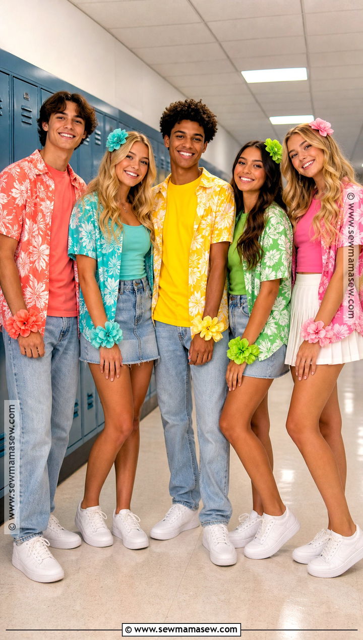 Color Coordinated Hawaiian Friend Outfit - 30 hawaiian dress up day school ideas