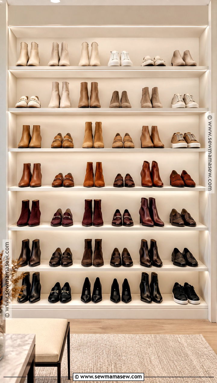 Color Gradient Fall Shoe Wall - 15 Fall Shoe Collection Display Ideas
