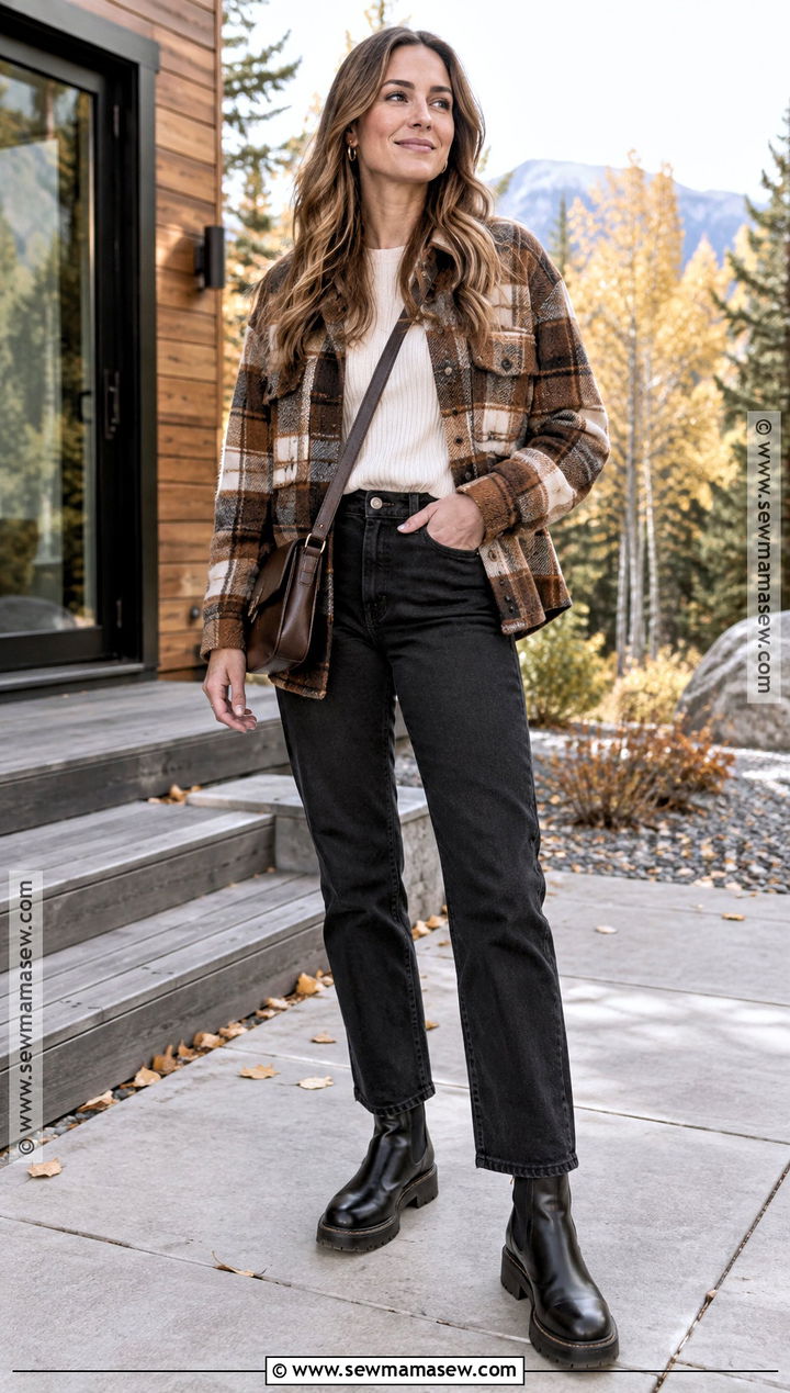 Colorado Fall Outfit With A Shacket And Black Jeans - 20 colorado outfits fall