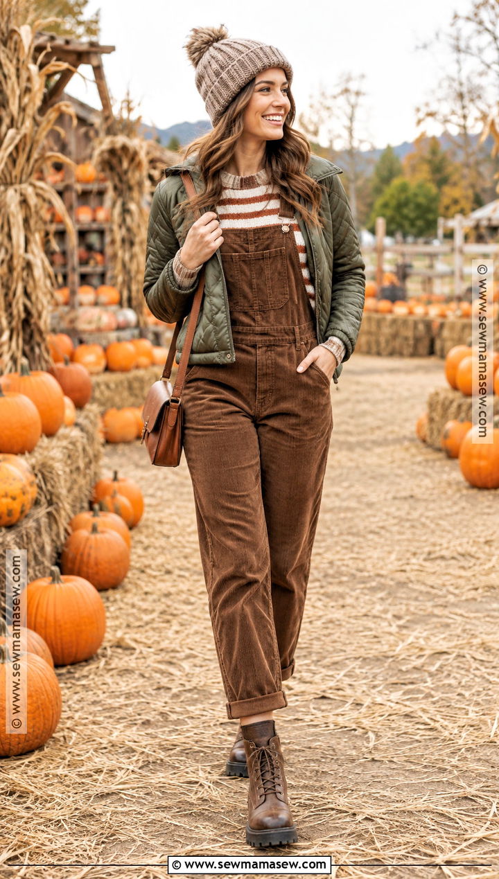Colorado Fall Outfit With Overalls And A Striped Sweater - 20 colorado outfits fall