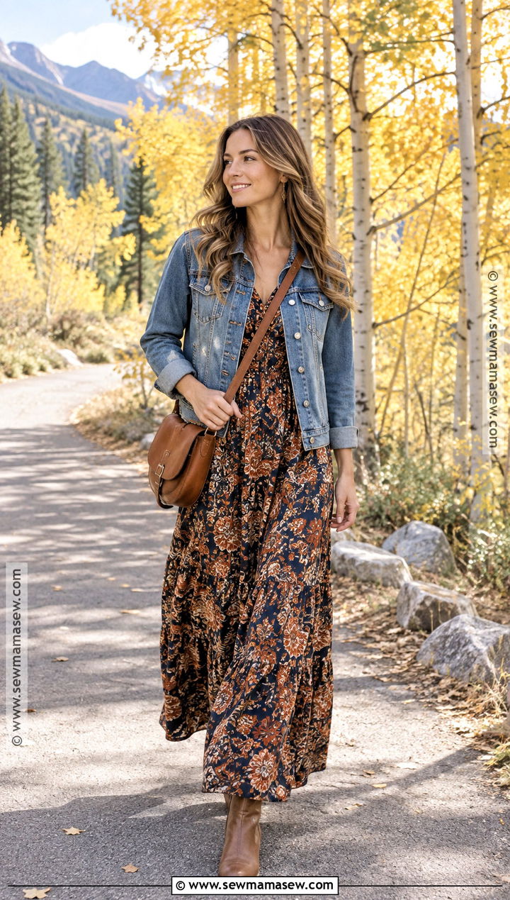 Colorado September Maxi Dress And Denim Jacket Outfit - 15 colorado september outfits