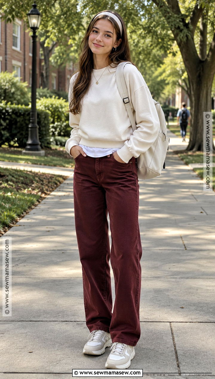 Colored Jeans With Neutral Sweatshirt and Sneakers - 20 back to school pants