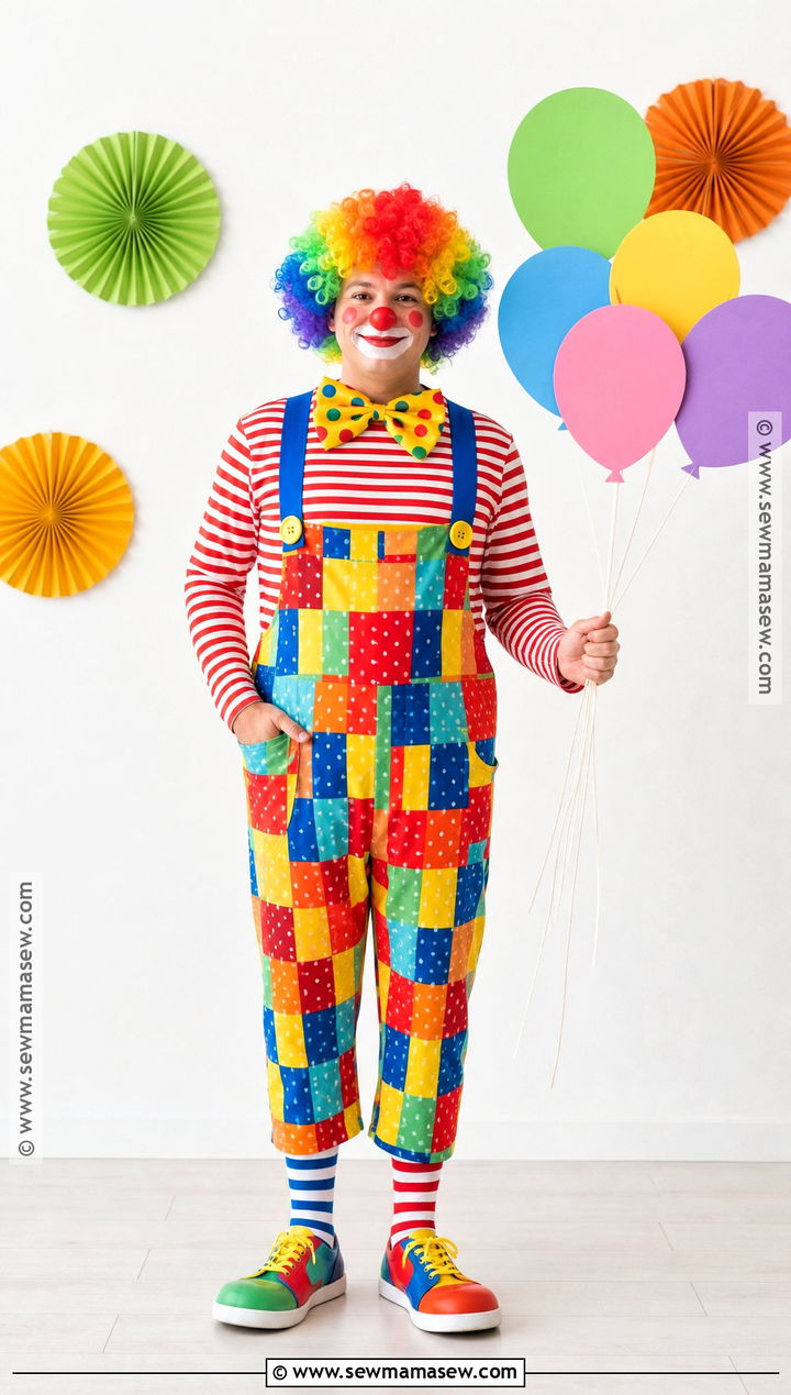 Colorful Clown Costume With Bright Layers - 35 Halloween Costumes Easy Last Minute