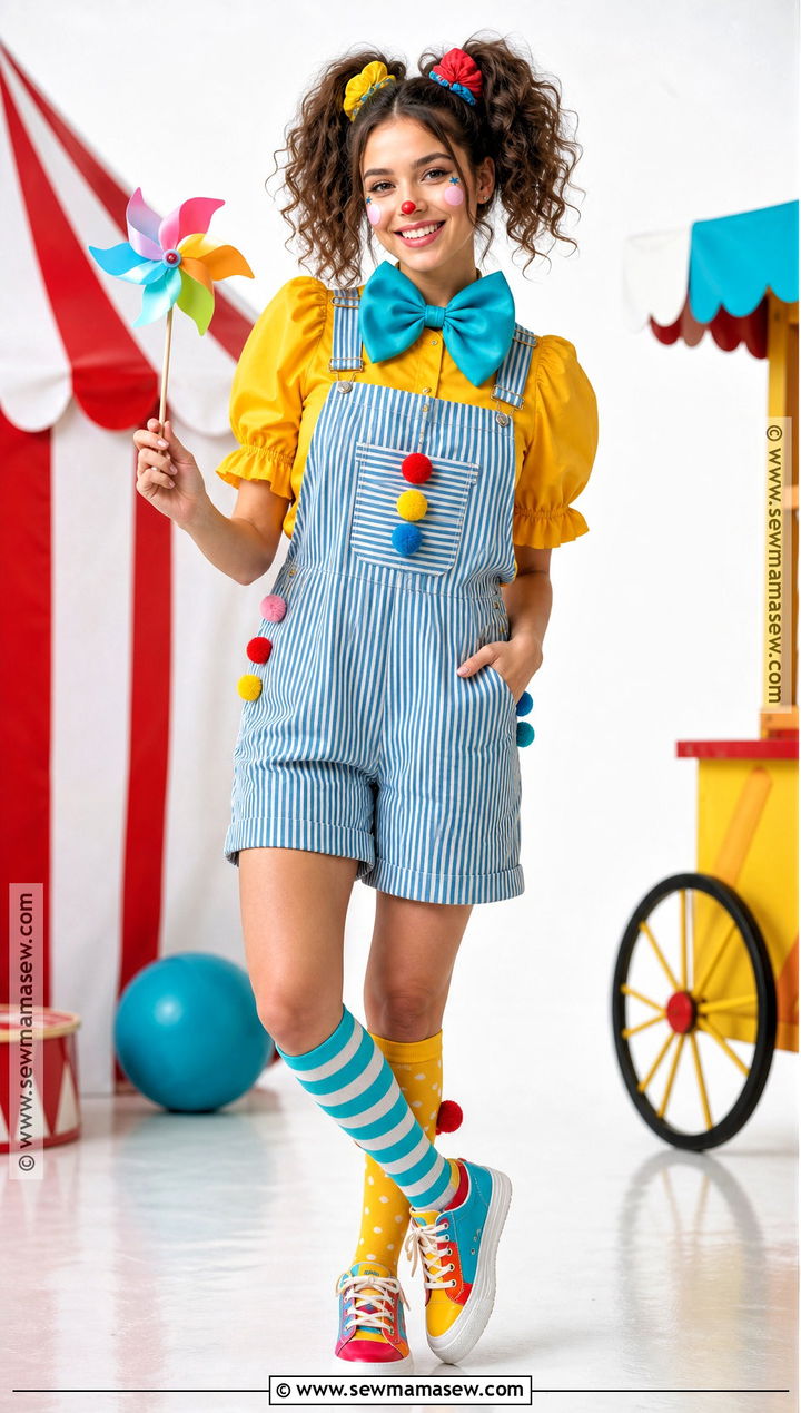 Colorful Clown Costume With Curly Pigtails - 30 halloween costumes for curly hair