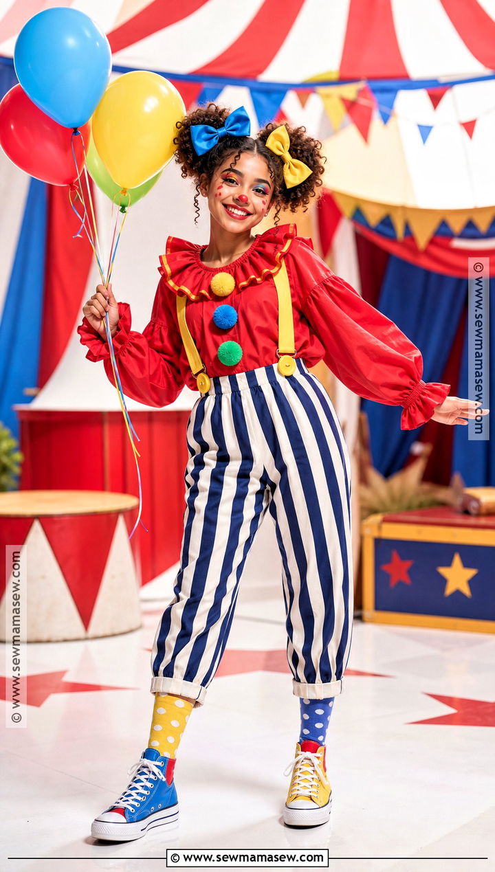 Colorful Clown Costume With Curly Puffs - 40 curly hair halloween costume ideas