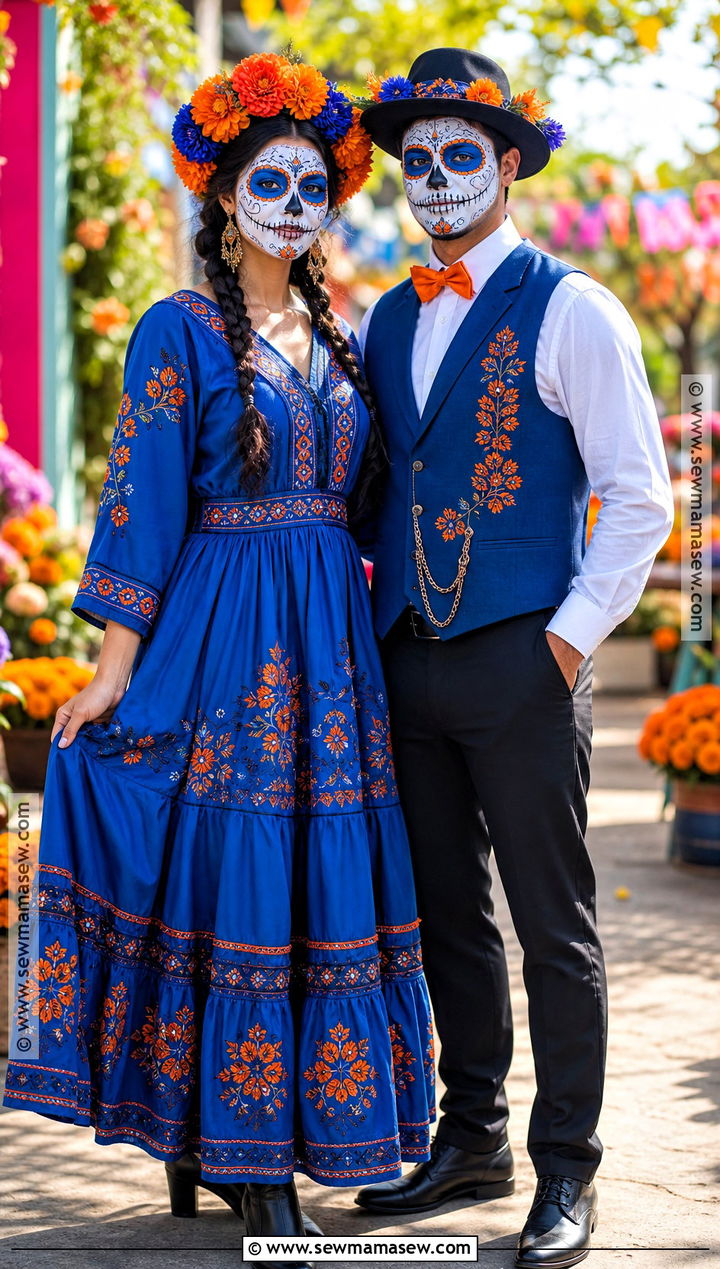 Colorful Couple Day Of The Dead Outfit - 35 day of the dead outfit ideas