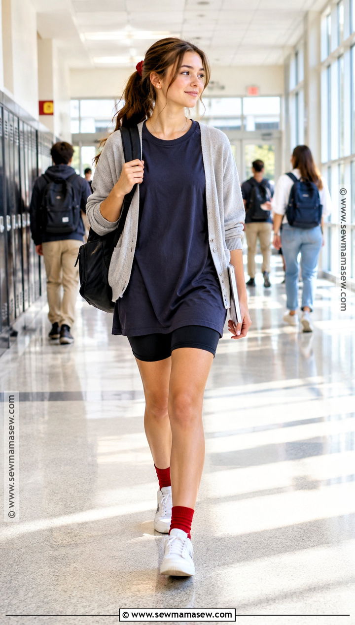 Colorful Crew Socks With T Shirt Dress And Sneakers - 15 Back To School Sock Ideas