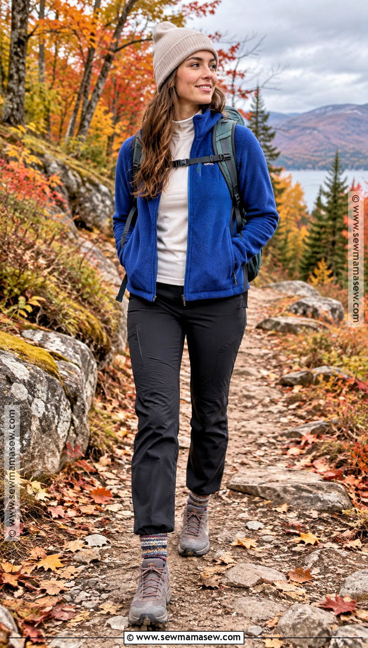 Colorful Fleece And Black Hiking Pants Outfit - 20 Cute Fall Hiking Outfits for Women