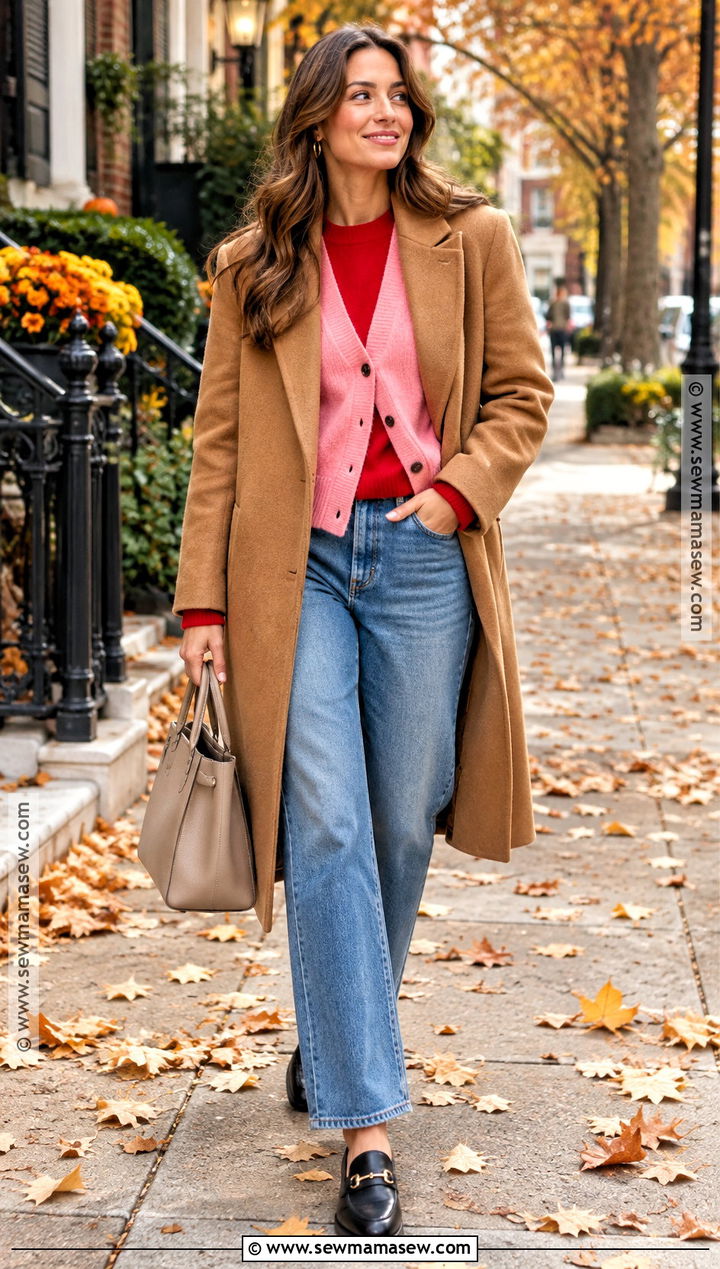 Colorful Knit Layers With Relaxed Jeans - 15 fall 24 fashion trends