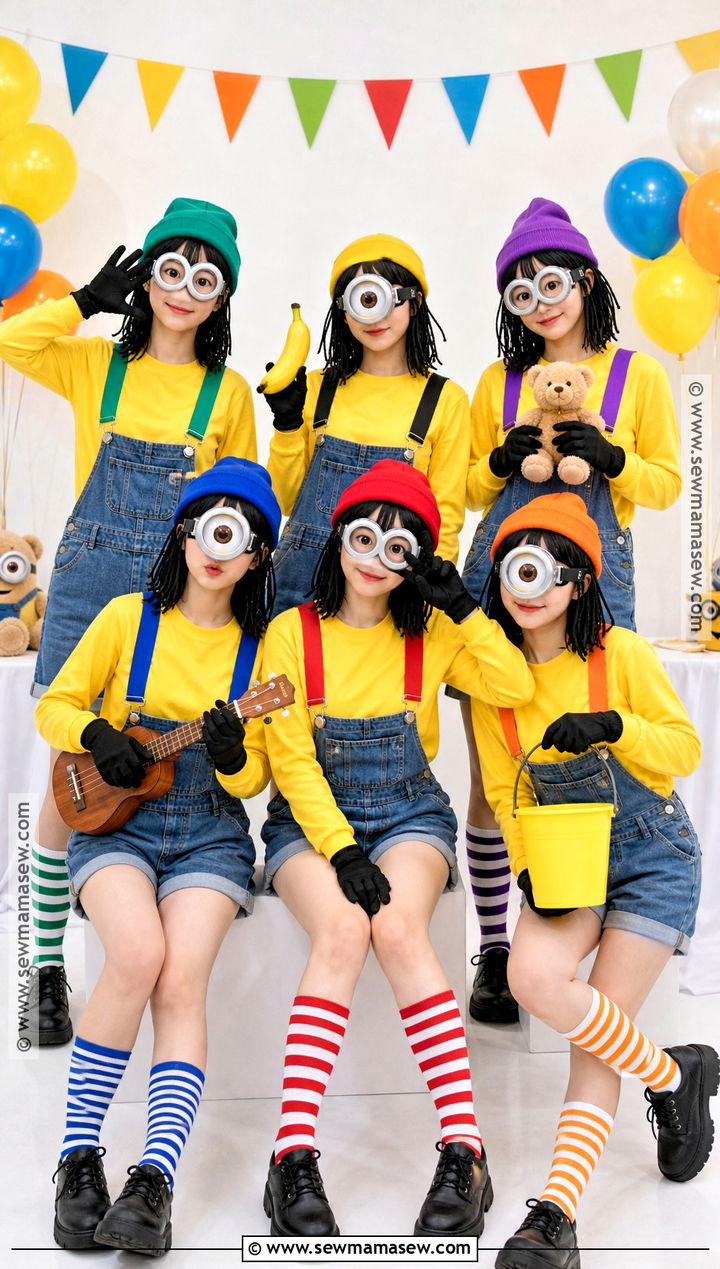 Colorful Minion Group Costume - 30 minons outfit costume ideas