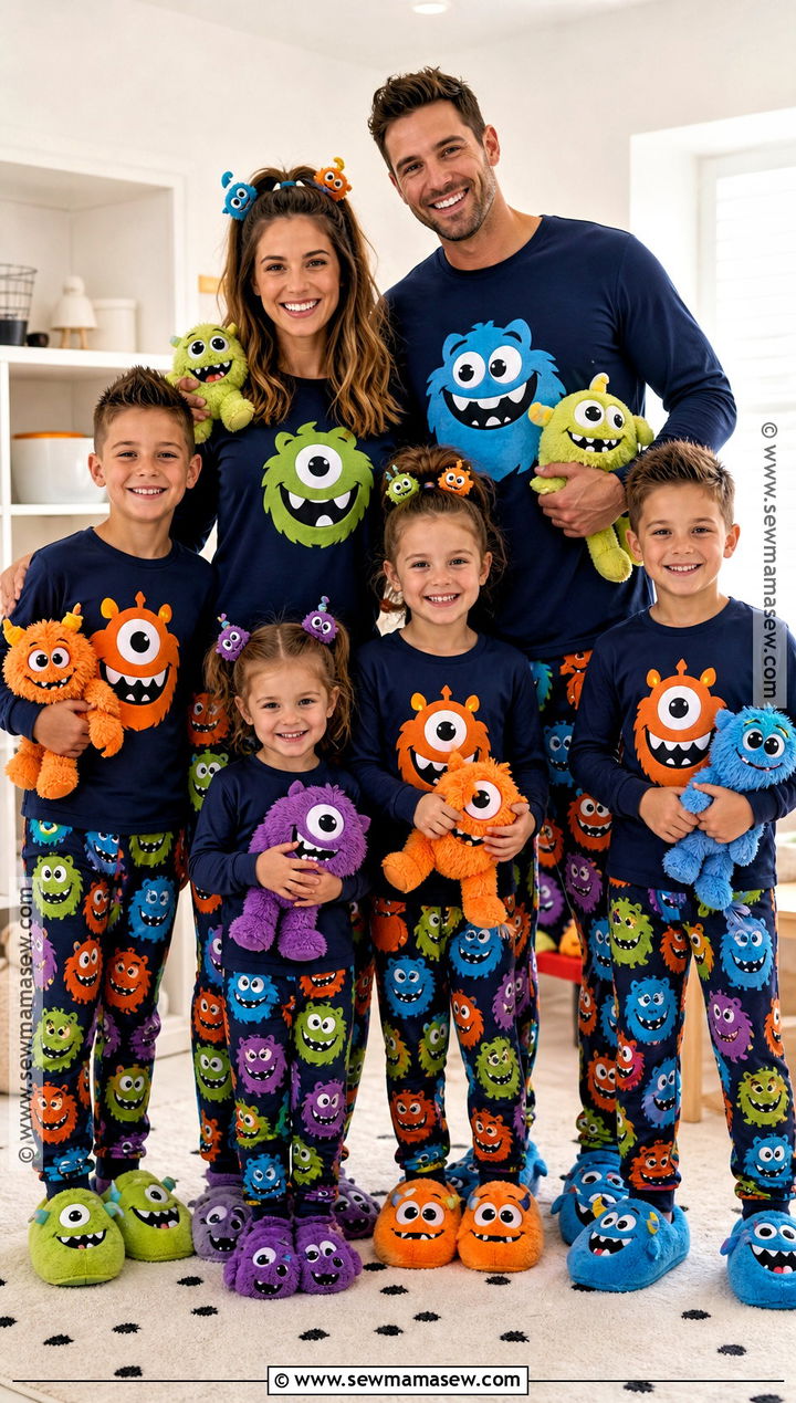 Colorful Monster Matching Family Halloween Pajamas - 30 matching halloween pajamas