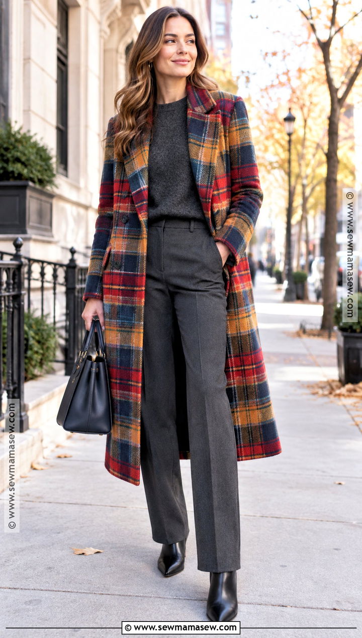 Colorful Plaid Coat With Neutral Separates - 15 plaid fall coat ideas