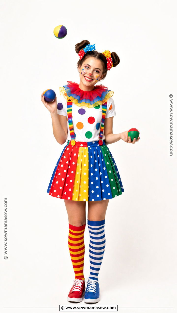 Colorful Polka Dot Girl Clown Costume - 30 girl clown costume ideas