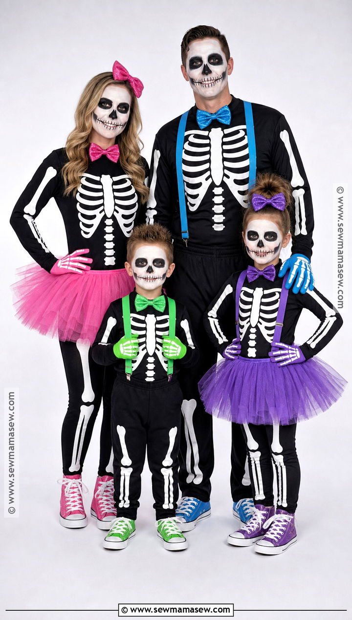 Colorful Skeleton Family Costume - 35 family costumes for four