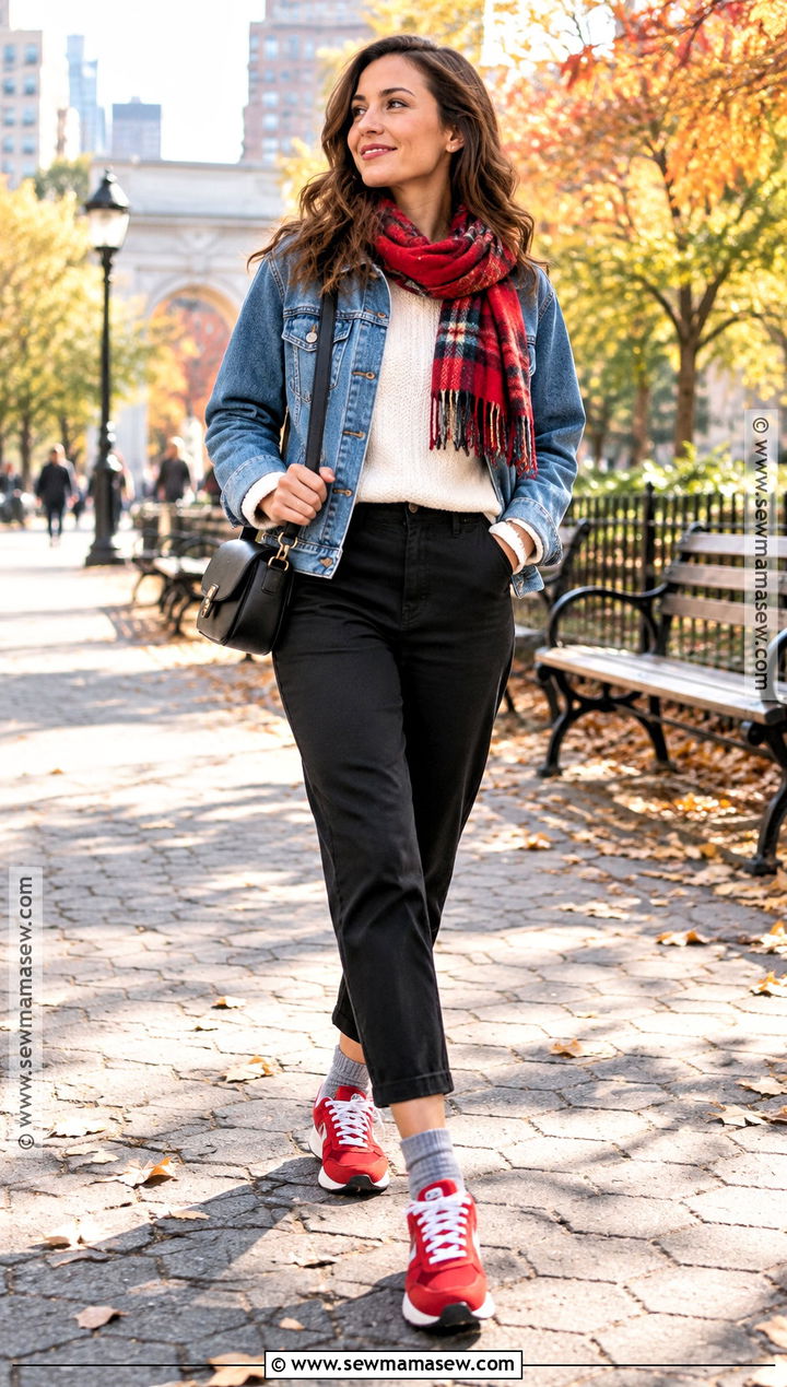 Colorful Sneakers With A Denim Jacket - 15 autumn fashion sneakers