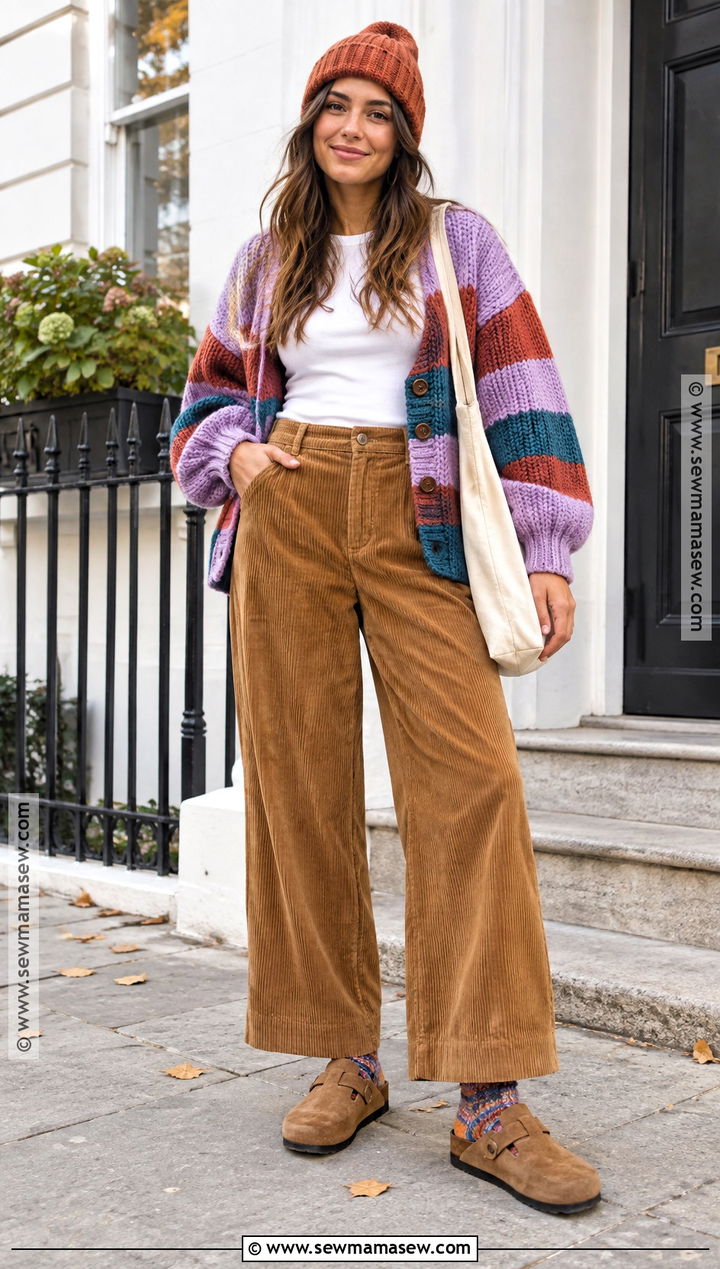 Colorful Striped Cardigan Fall Outfit - 25 whimsical fall outfits