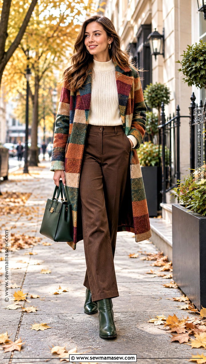 Colorful Striped Coat With Neutral Basics - 15 autumn striped coat ideas