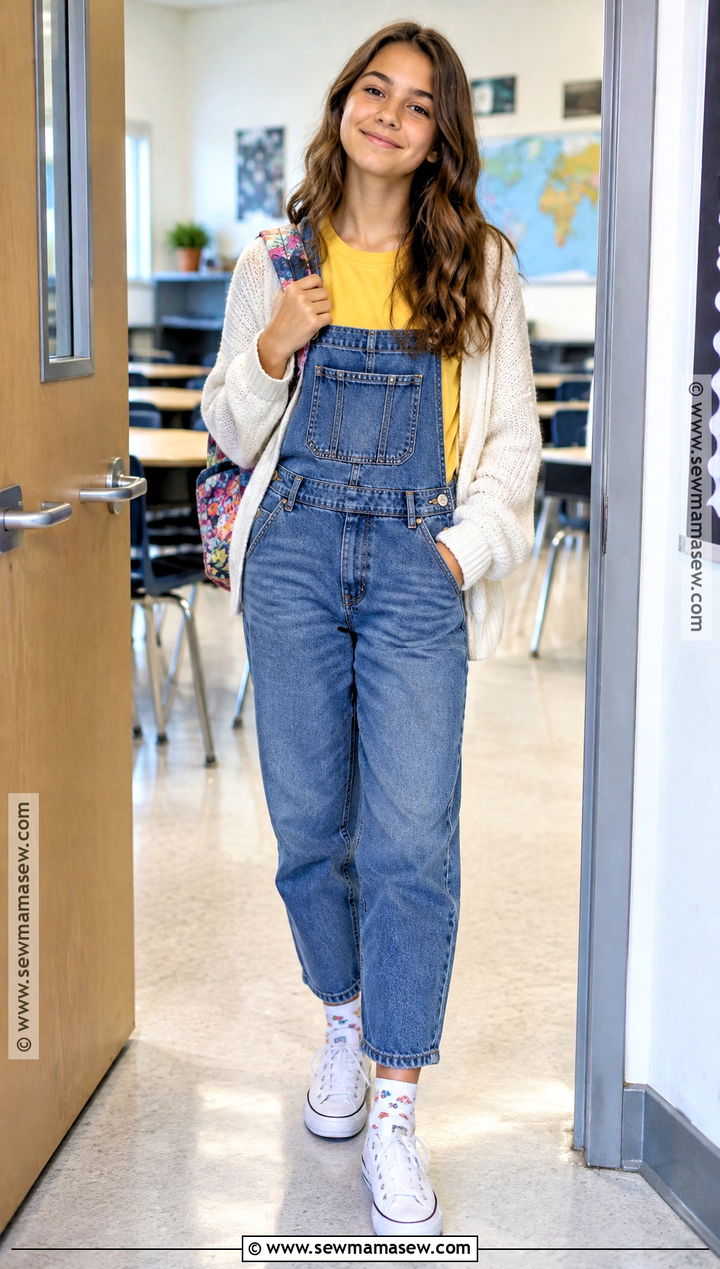 Colorful T Shirt And Denim Overalls For 7th Grade - 15 Back To School Fits 7Th Grade