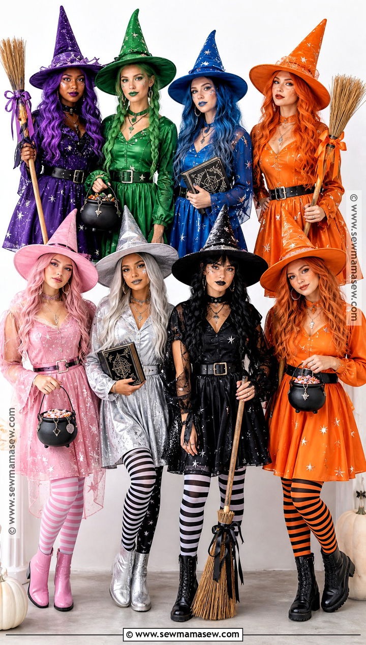Colorful Witch Coven Costume - 30 halloween costumes for big groups