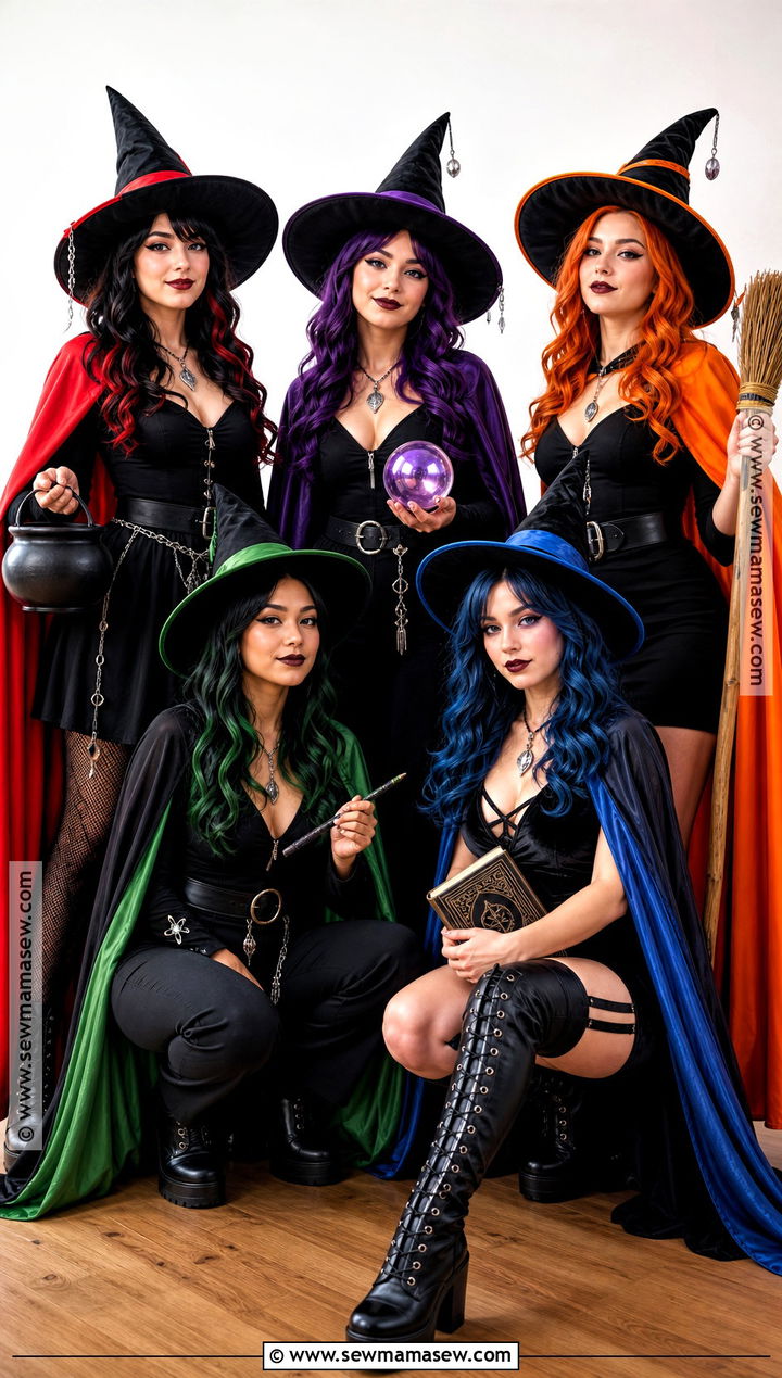 Colorful Witch Coven Group Costume - 45 witch halloween costume ideas