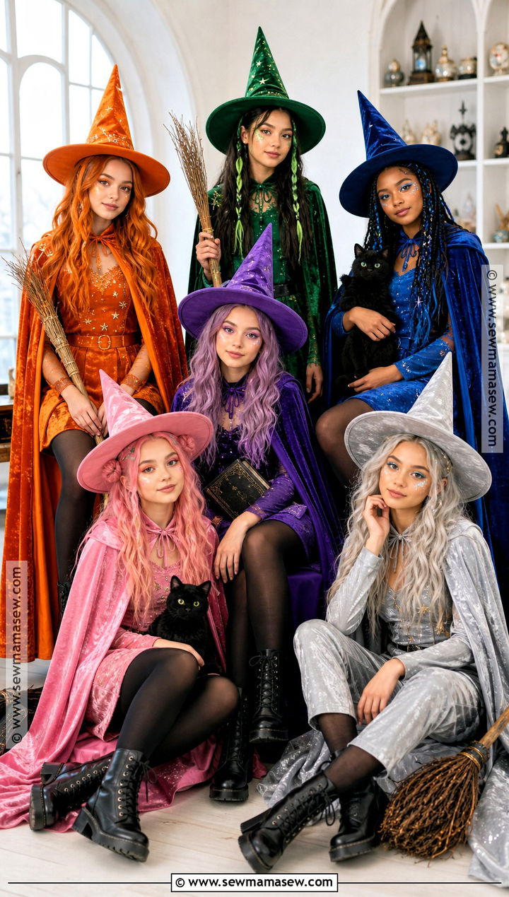 Colorful Witch Coven Group Costume - 40 Group Halloween Costumes for Teens
