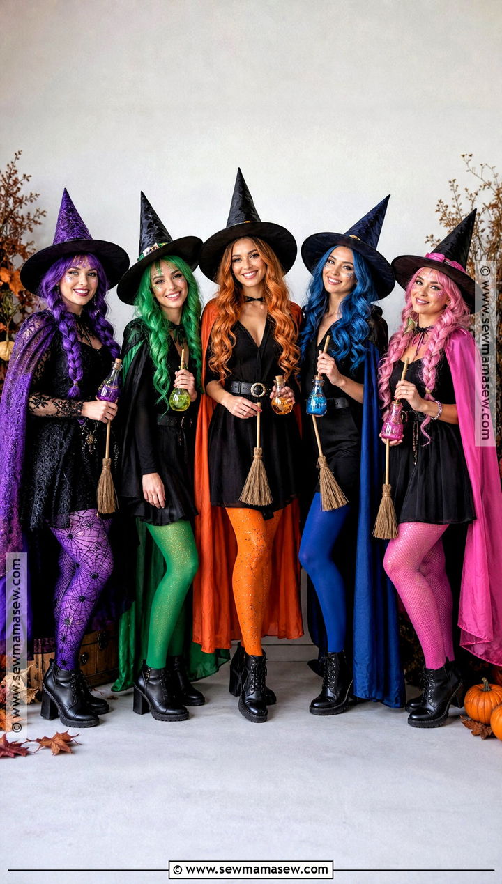 Colorful Witch Group Costume - 30 best group halloween costumes