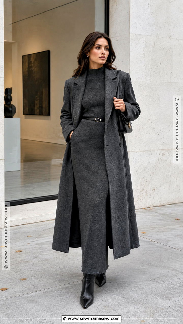 Column Dress And Long Coat Outfit - 25 fall 2026 fashion ideas