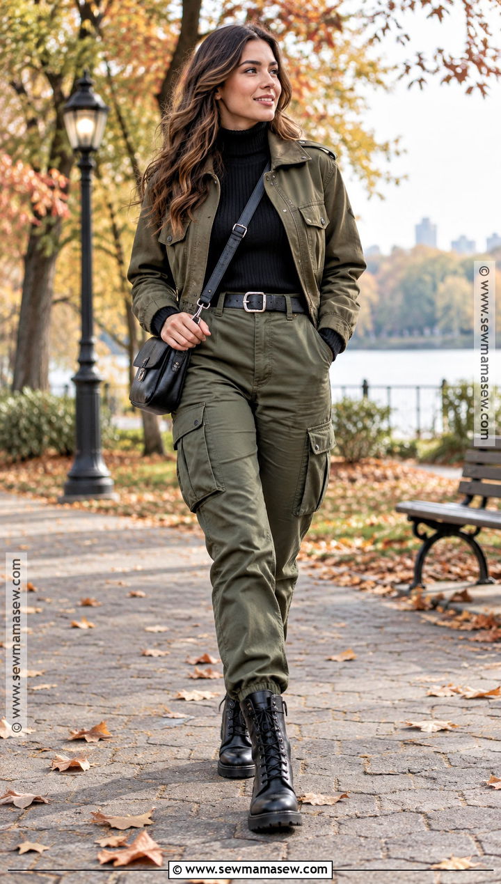 Combat Boots With Cargo Pants And Fitted Turtleneck - 20 combat boot outfits fall
