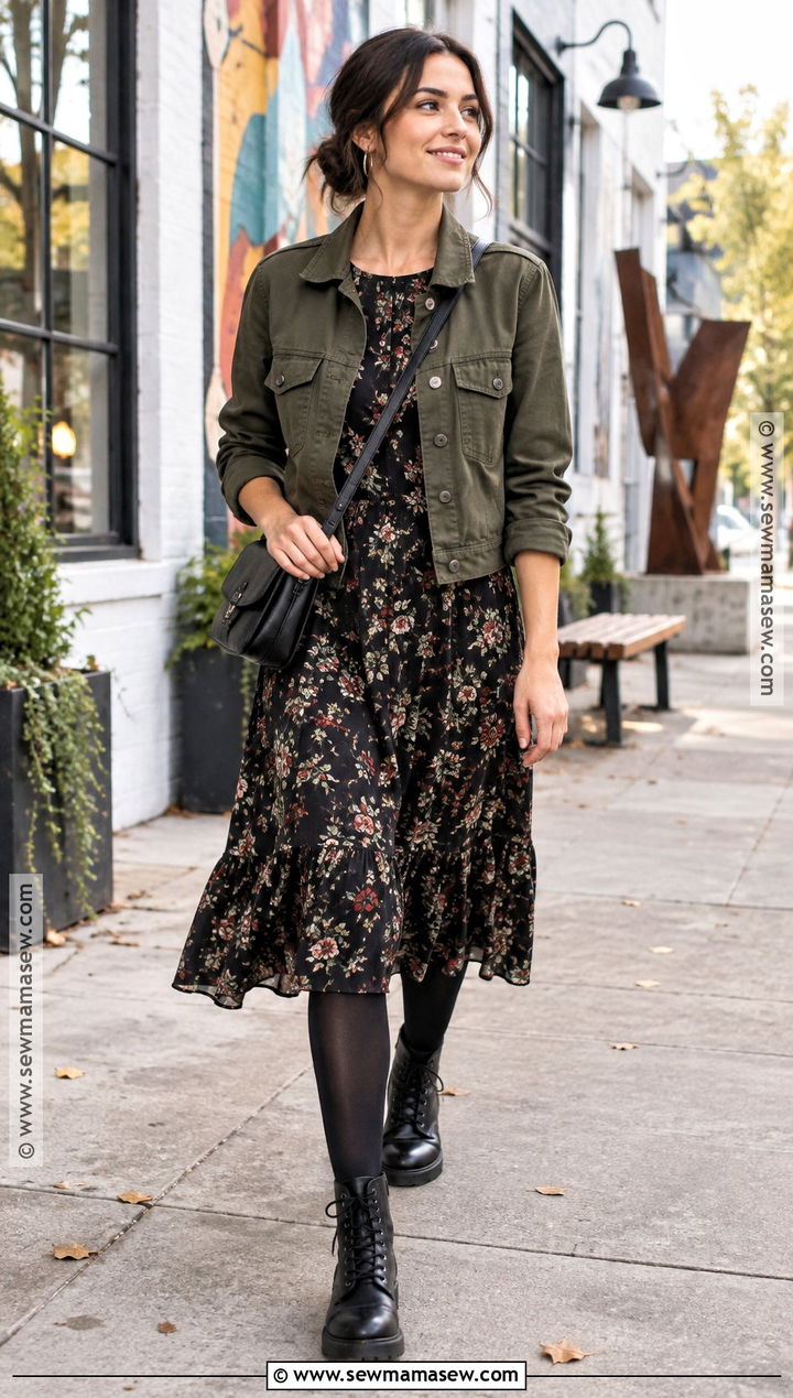 Combat Boots With Floral Midi Dress - 15 womens shoes fall