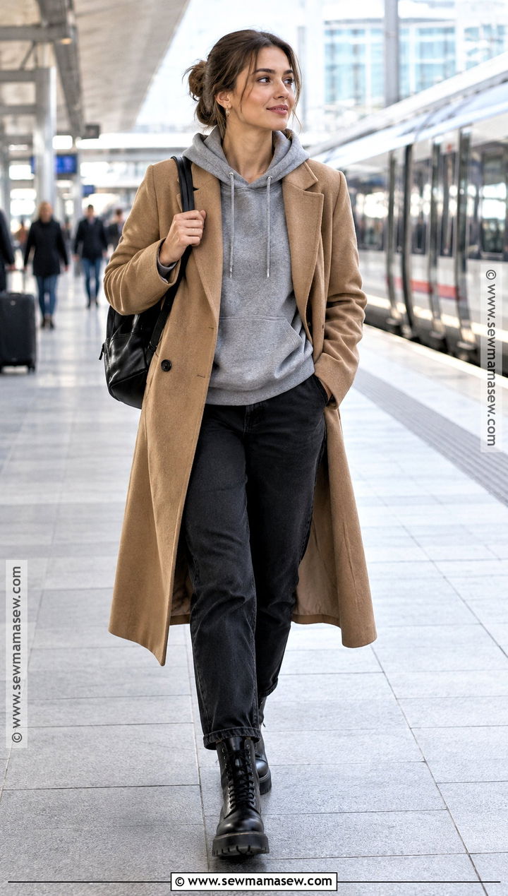 Combat Boots With Hoodie And Tailored Coat - 20 combat boot outfits fall
