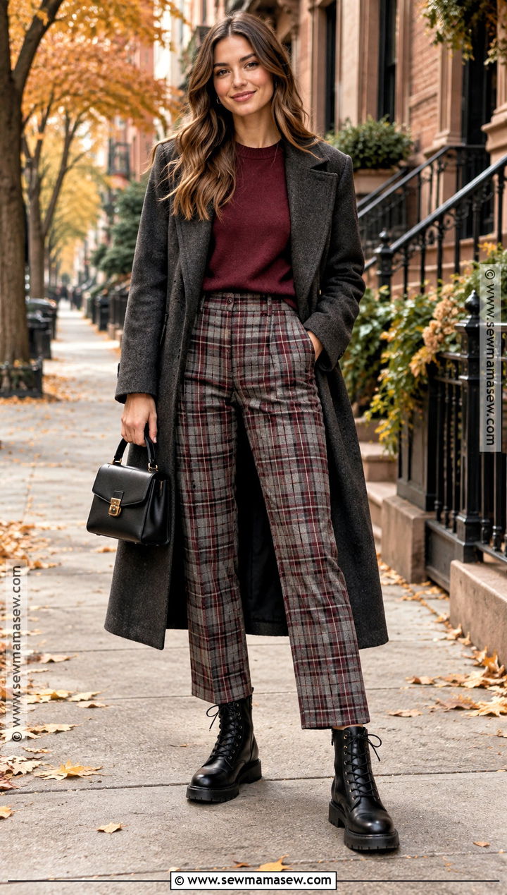 Combat Boots With Plaid Pants And Crewneck Sweater - 20 combat boot outfits fall