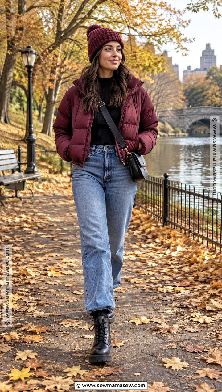 Combat Boots With Puffer Jacket And Relaxed Jeans - 20 combat boot outfits fall
