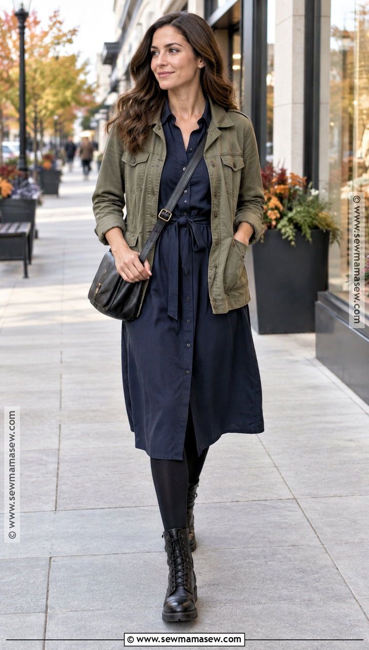 Combat Boots With Shirt Dress And Utility Jacket - 20 combat boot outfits fall