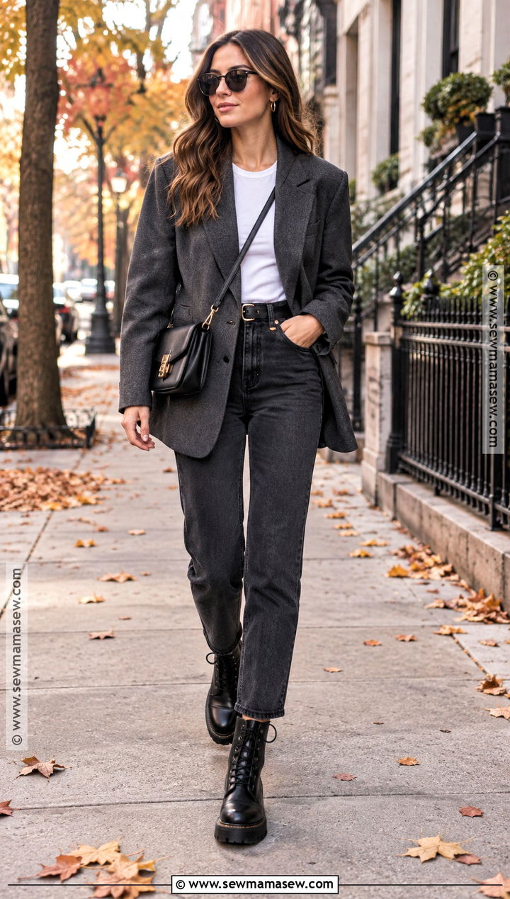 Combat Boots With Straight Leg Jeans And Blazer - 20 combat boot outfits fall