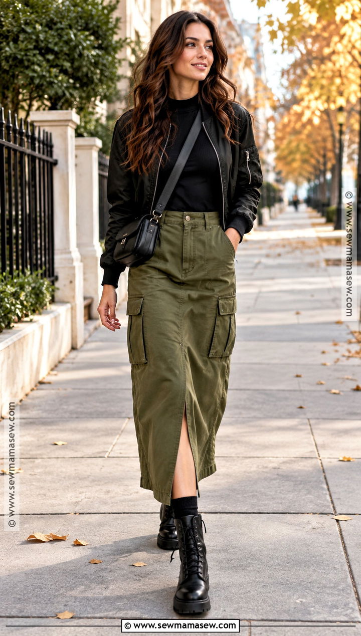 Combat Boots With a Cargo Maxi Skirt - 15 shoes to wear with maxi skirt in fall