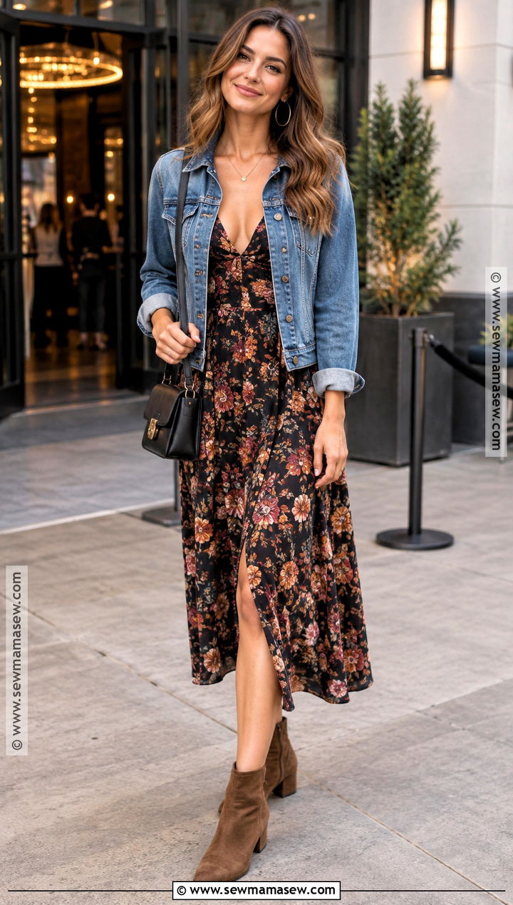 Comedy Club Outfit With A Midi Dress And Denim Jacket - 15 comedy club outfit ideas night fall