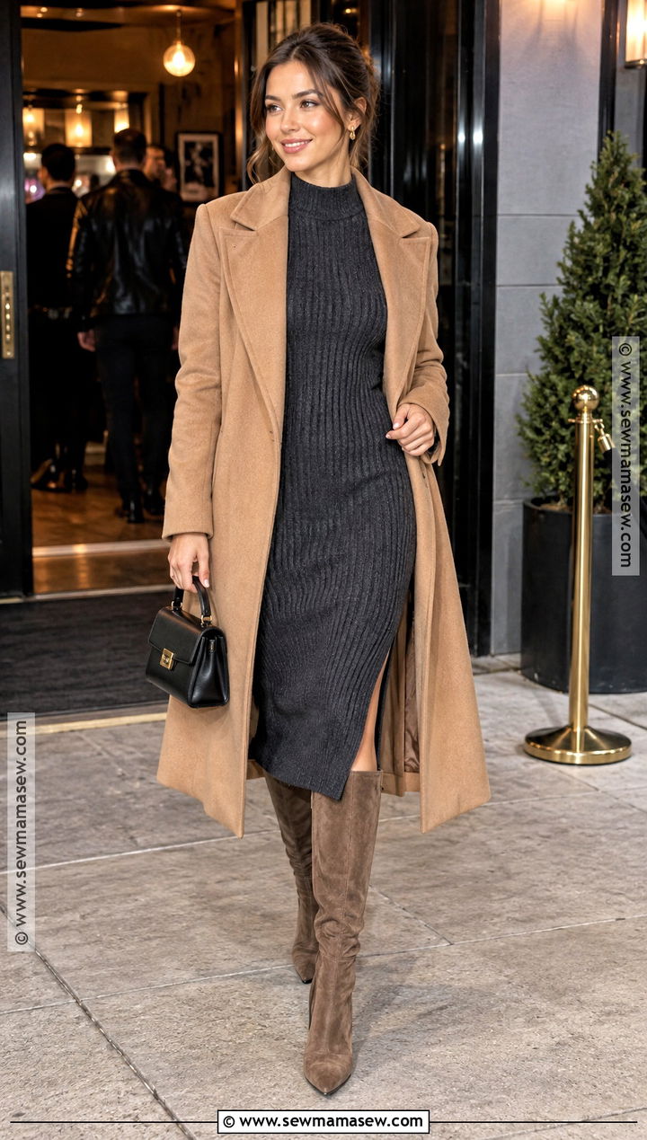 Comedy Club Outfit With A Sweater Dress And Tall Boots - 15 comedy club outfit ideas night fall