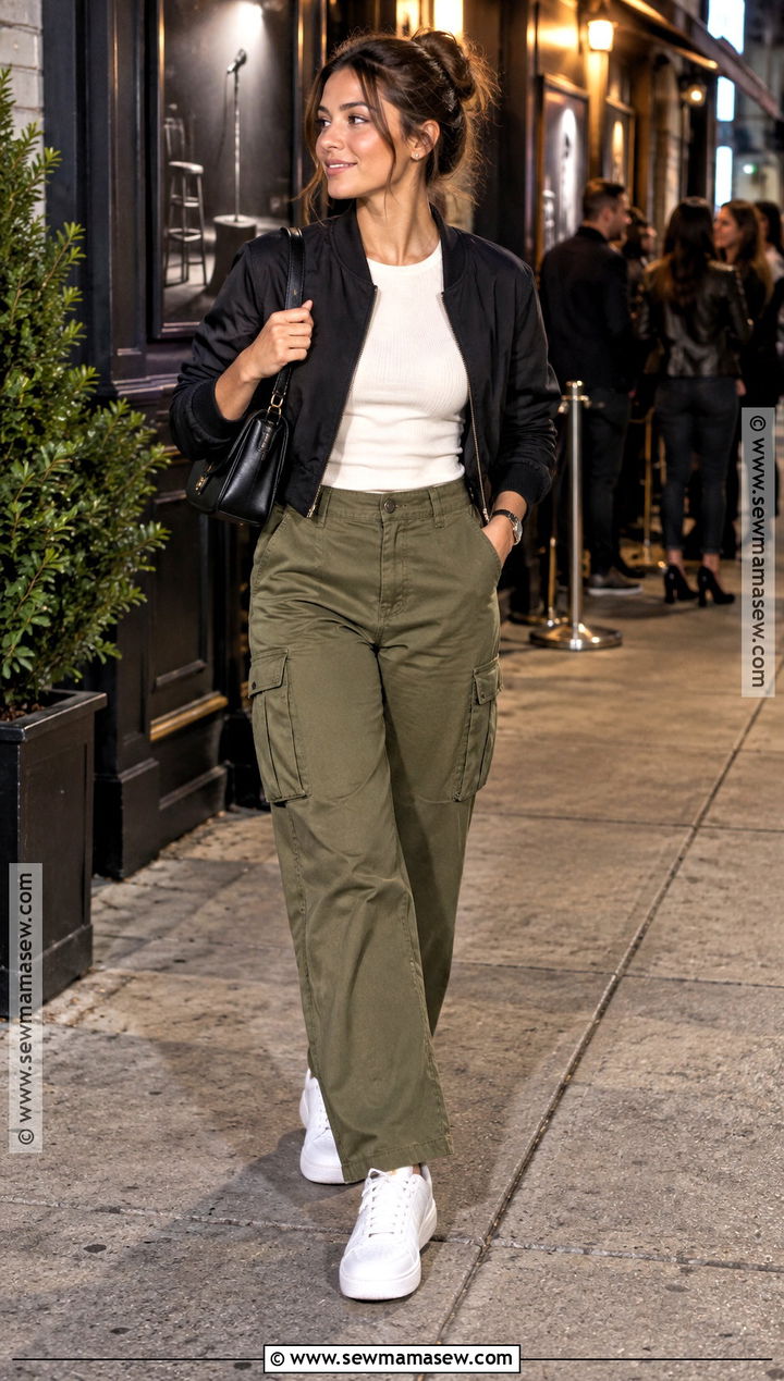 Comedy Club Outfit With Cargo Pants And A Bomber Jacket - 15 comedy club outfit ideas night fall