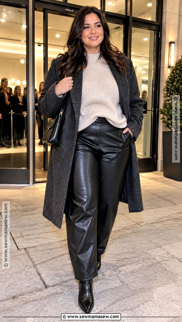 Comedy Show Outfit With Faux Leather Pants And Sweater - 20 Comedy Show Outfit Night Fall Ideas
