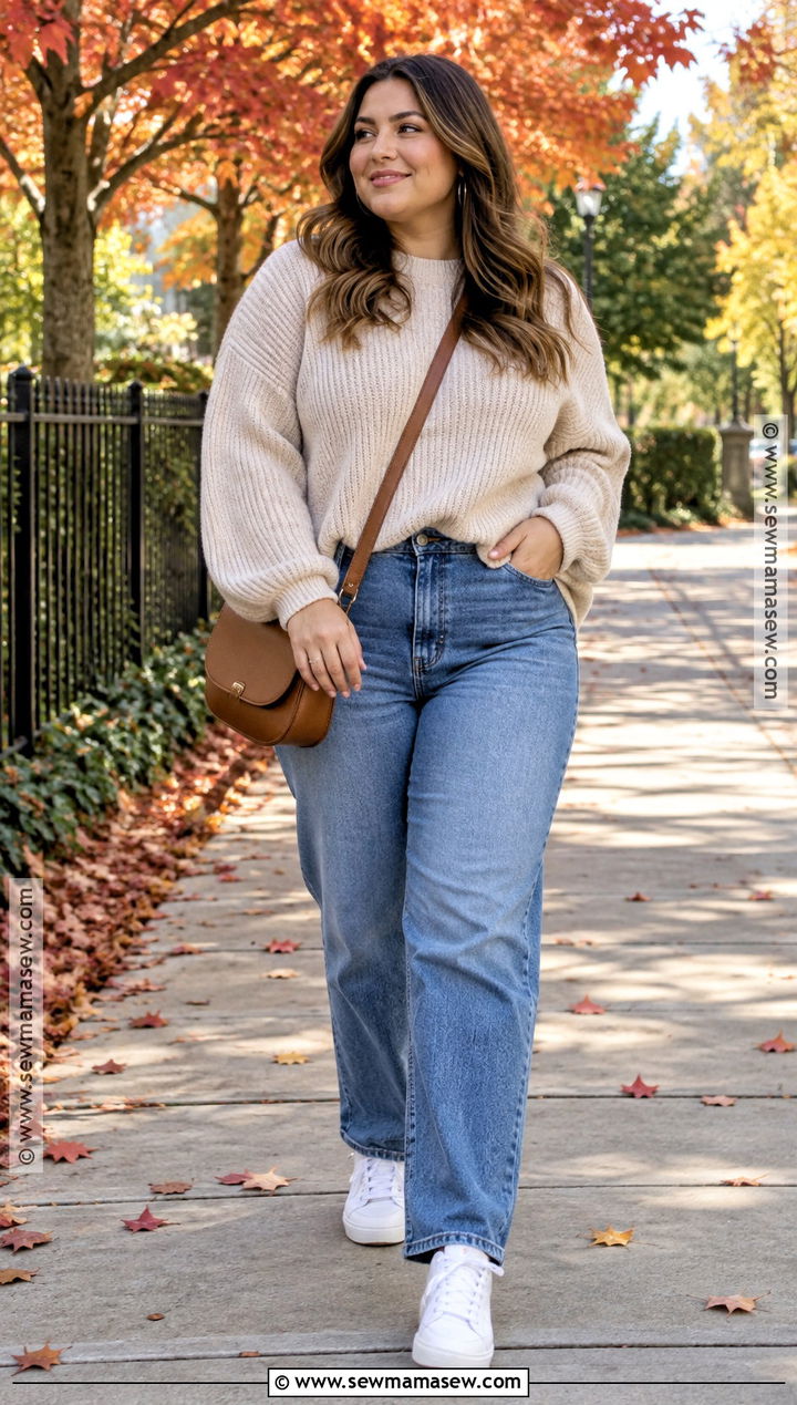 Comfy Fall Oversized Sweater And Straight Leg Jeans Outfit - 15 Comfy Fall Clothes Aesthetic
