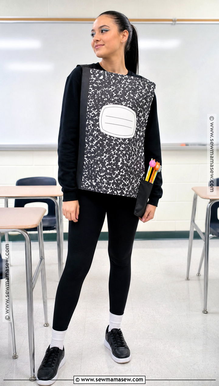 Composition Notebook Costume With Black And White Print - 40 school halloween costumes