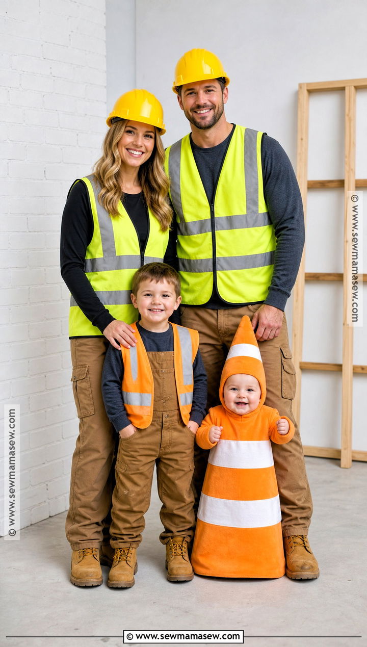 Construction Family Costume With Traffic Cone Baby - 30 Family Of 4 Halloween Costumes With for Babies