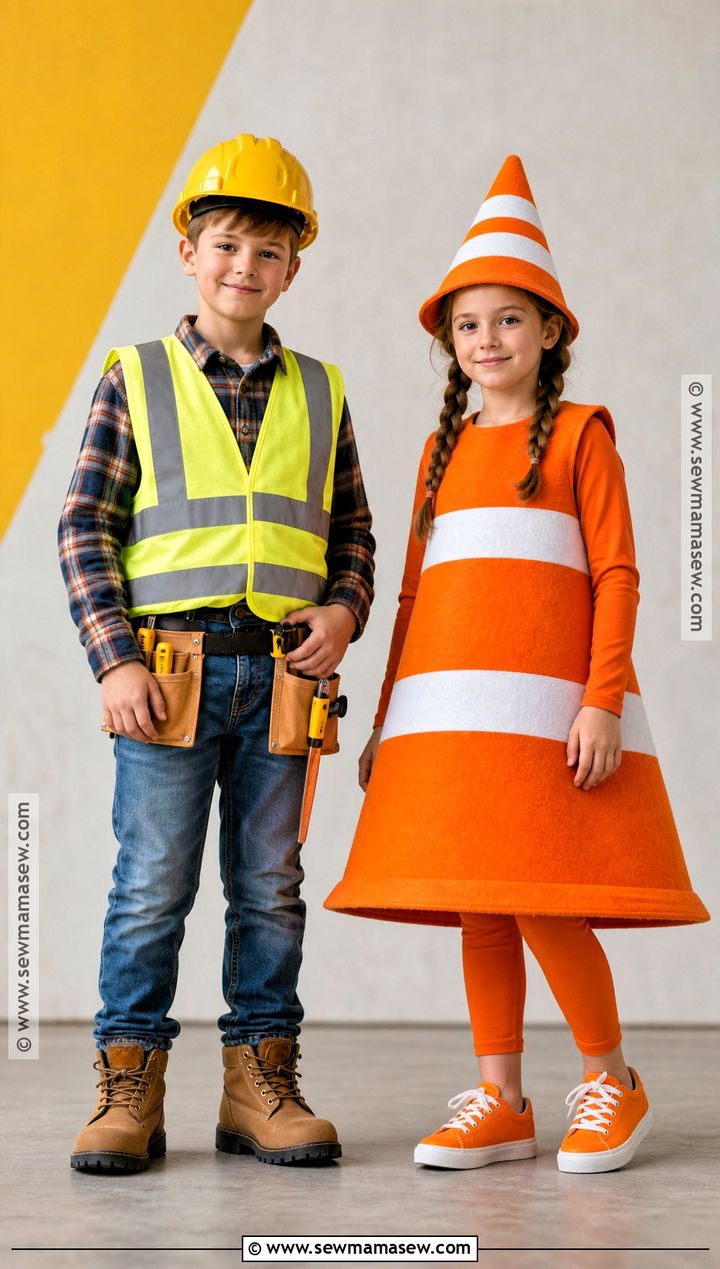 Construction Worker And Traffic Cone Costume - 35 boy and girl halloween costumes