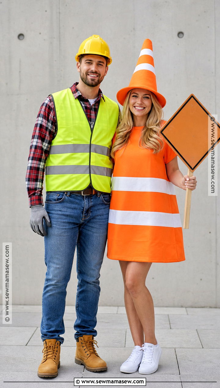 Construction Worker And Traffic Cone Couple Costume - 40 easy couple costumes