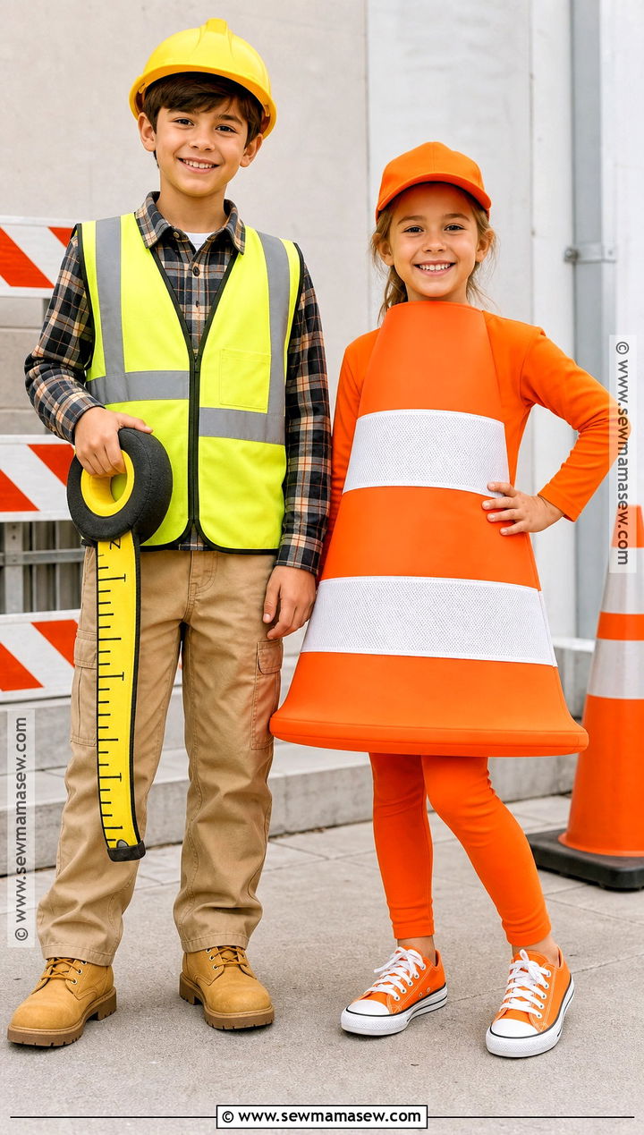 Construction Worker And Traffic Cone Sibling Costume - 40 sibling halloween costumes