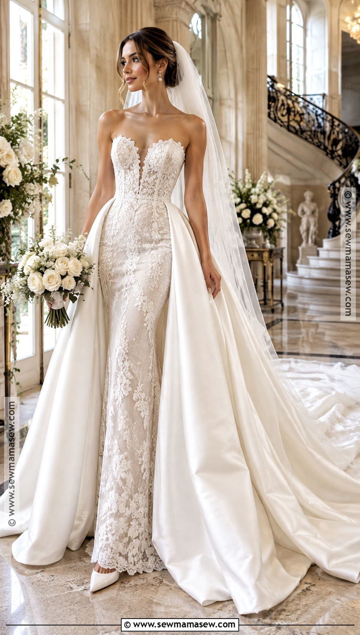 Convertible October Wedding Gown With Overskirt - 15 October Wedding Gowns