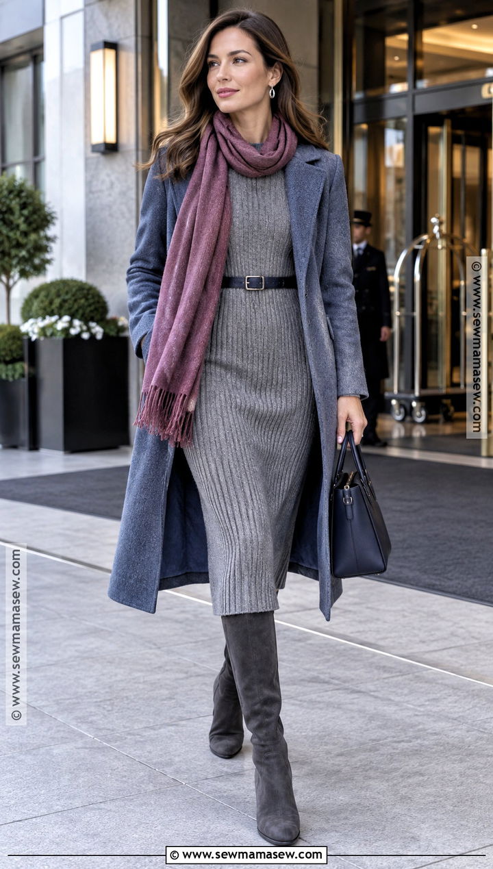 Cool Summer Gray Sweater Dress Outfit - 20 Cool Summer Color Palette Outfits Capsule Wardrobe Fall