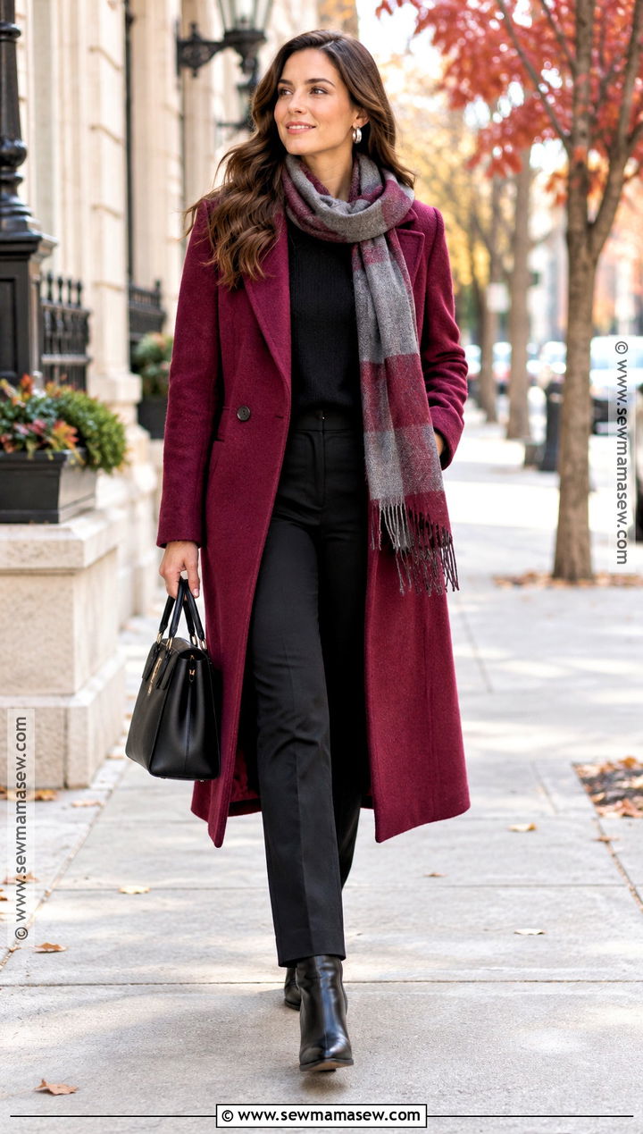 Cool Toned Berry Coat And Black Outfit - 15 cool toned fall outfits