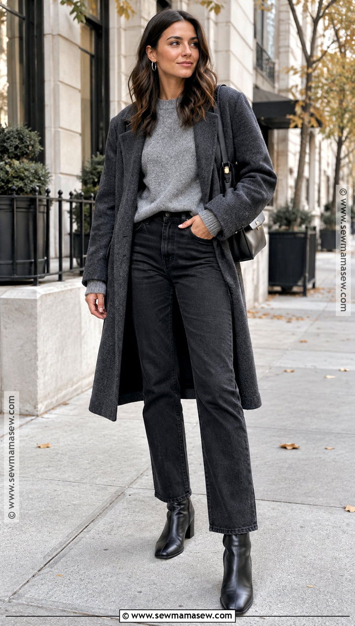 Cool Toned Gray Sweater And Black Jeans Outfit - 15 cool toned fall outfits